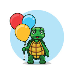 Turtle Hold Balloons illustration vector
