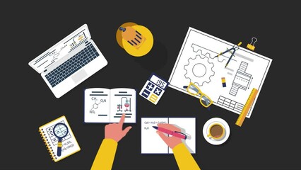 2D Animated Video of Learning, Education, and Technology: E-Learning Platform on a Laptop, Smartphone App, and Books