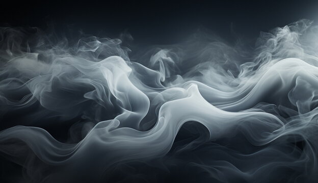 A mesmerizing image capturing thick white smoke billowing against a dramatic black backdrop. Based on Generative Ai.