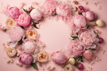 Enchanting Floral Symmetry: Top View of Soft Pink and White Peonies