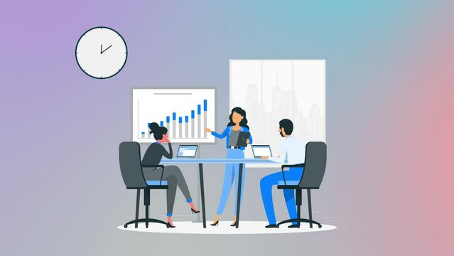 2D Animation Video of Cartoon Corporate Man Presents Business Plan