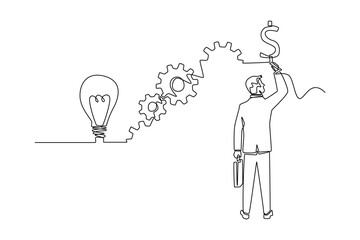 Continuous one line drawing business concepts of analytics, planning, marketing research, work communication, goal settings. Single line draw design vector graphic illustration.
