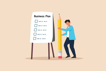 Business concepts of analytics, planning, marketing research, work communication, goal settings. Colored flat vector illustration isolated. 