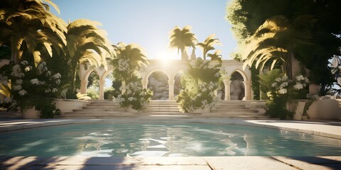 Fototapeta premium swimming pool, blue sky, white clouds, beautiful scenery