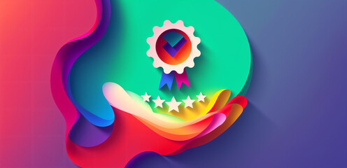 Obraz premium Quality control, satisfaction, good product and service, customer, illustration, sign of top service Quality assurance 5 star, Guarantee, Standards, ISO certification and standardization concept