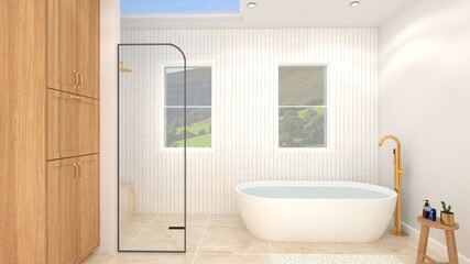 Fototapeta na wymiar Bathroom Design And Interior Rendering