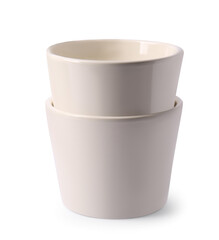 Empty ceramic flower pots on white background
