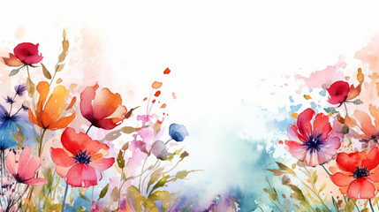 Obraz na płótnie Canvas Frames of colorful flowers in watercolor. Backgrounds with flowers, plants and natural motifs in watercolor. Celebrations, congratulations, romantic dates...