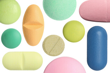 Set of different pills isolated on white