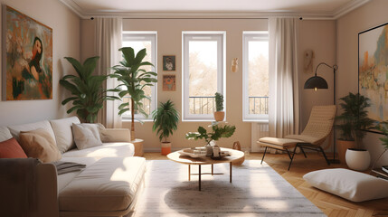 モダンでエレガントなリビングルームのイラスト No.090 | An illustration of a modern and elegant living room Generative AI