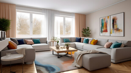 モダンでエレガントなリビングルームのイラスト No.072 | An illustration of a modern and elegant living room Generative AI