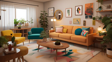 モダンでエレガントなリビングルームのイラスト No.099 | An illustration of a modern and elegant living room Generative AI