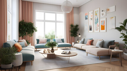 Fototapeta premium モダンでエレガントなリビングルームのイラスト No.104 | An illustration of a modern and elegant living room Generative AI