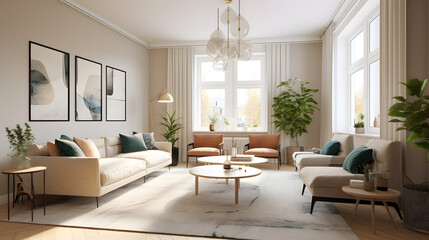 モダンでエレガントなリビングルームのイラスト No.106 | An illustration of a modern and elegant living room Generative AI