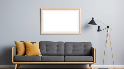 Mock up paintings in a minimalist and simple living room. Blank pictures in living rooms.