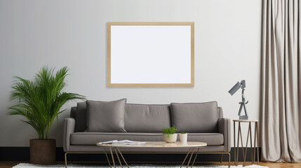 Mock up paintings in a minimalist and simple living room. Blank pictures in living rooms.