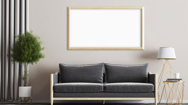 Mock up paintings in a minimalist and simple living room. Blank pictures in living rooms.