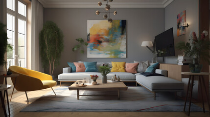 モダンでエレガントなリビングルームのイラスト No.126 | An illustration of a modern and elegant living room Generative AI