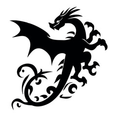Dragon, black silhouette on a transparent background. 

