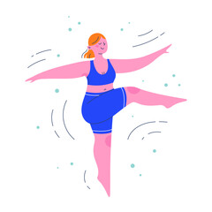 Woman character in a balancing ballet dancing pose. Flat colorful people vector illustration.  © Alena