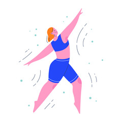 Woman character in a dynamic dancing pose. Flat colorful people vector illustration.  © Alena