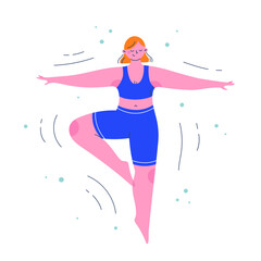 Woman character in a balancing dancing pose. Flat colorful people vector illustration.  © Alena