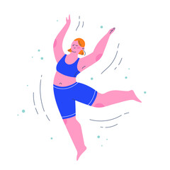 Woman character in a dynamic dancing pose. Flat colorful people vector illustration.  © Alena