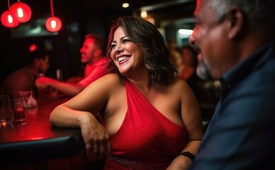 Obraz na płótnie Canvas Hispanic mature attractive woman flirting in a hispanic nightclub
