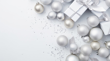 Obraz na płótnie Canvas Elegant silver and white gift backgrounds. Backgrounds of beautiful Christmas gifts. 