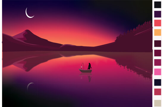 Landscape background sunset Illustration Vector