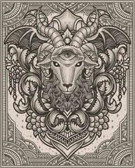 Goat head tree eyes with antique engraving ornament style good for your merchandise dan T shirt