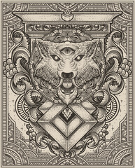 Angry wolf head with antique engraving ornament style good for your merchandise dan T shirt