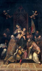  NAPLES, ITALY - APRIL 21, 2023: The painting of Madonna among the saints in the church Basilica della Santissima Annunziata Maggiore by unknown artist.  © Renáta Sedmáková