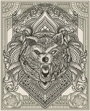 illustration tribal wolf head with vintage engraving ornament perfect for your business and merchandise