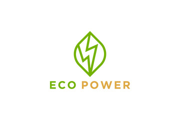 Eco power lightning logo design nature organic power plant icon symbol 