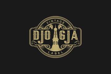 Fototapeta premium Tugu jogja monument of yogyakarta indonesia logo design landmark badge classic emblem
