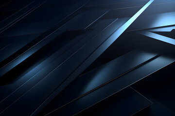 Abstract 3D black and blue background with beautiful geometric lines neon light design, AI generate
