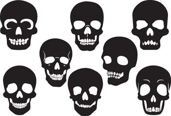 Set of black and white skull vectors.  Set of skull silhouettes. Set of skull icons. Vector illustration.