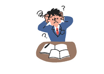 勉強がわからず悩む学生の男の子のイラスト
