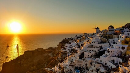 sunset in oia city