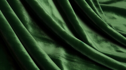 Green velvet fabric background with fluid shapes and movement.
