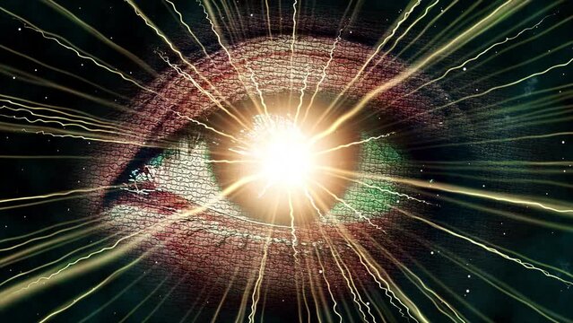 One eye with light particle effect