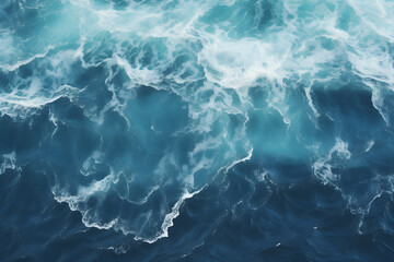 top view waves of the sea background of seawater flow under light exposure, AI generate