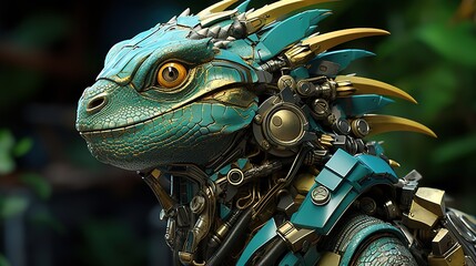 anthropomorphic iguana gadgeteer, digital art illustration