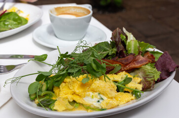 Breakfast with eggs and bacon