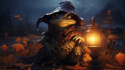 anthropomorphic newt witchwarlock, digital art illustration