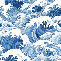 Fototapeta na wymiar Wave watercolor seamless pattern vector