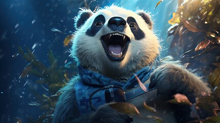 Obraz premium anthropomorphic panda singer, digital art illustration