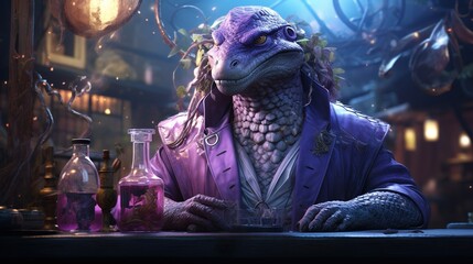 anthropomorphic snake alchemist, digital art illustration