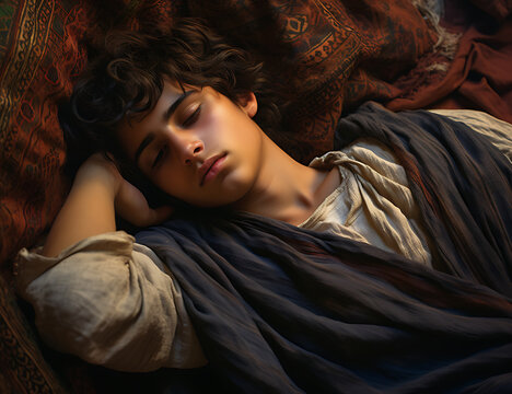 Illustration Of Young Joseph From The Bible Sleeping And Dreaming